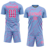 Custom Light Blue Pink-White Lightning Sports Sublimation Soccer Uniform Jersey