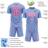 Custom Light Blue Pink-White Lightning Sports Sublimation Soccer Uniform Jersey
