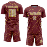 Custom Burgundy Old Gold-White Lightning Sports Sublimation Soccer Uniform Jersey