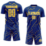 Custom Royal Yellow-White Lightning Sports Sublimation Soccer Uniform Jersey
