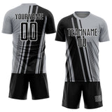 Custom Gray Black-White Lines Sports Sublimation Soccer Uniform Jersey
