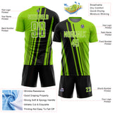 Custom Neon Green Black-White Lines Sports Sublimation Soccer Uniform Jersey