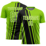 Custom Neon Green Black-White Lines Sports Sublimation Soccer Uniform Jersey