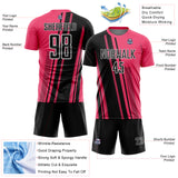 Custom Neon Pink Black-White Lines Sports Sublimation Soccer Uniform Jersey