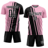 Custom Light Pink Black-White Lines Sports Sublimation Soccer Uniform Jersey