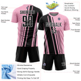 Custom Light Pink Black-White Lines Sports Sublimation Soccer Uniform Jersey