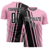Custom Light Pink Black-White Lines Sports Sublimation Soccer Uniform Jersey