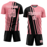 Custom Medium Pink Black-White Lines Sports Sublimation Soccer Uniform Jersey