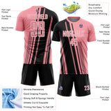 Custom Medium Pink Black-White Lines Sports Sublimation Soccer Uniform Jersey