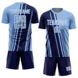 Custom Light Blue Navy-White Lines Sports Sublimation Soccer Uniform Jersey