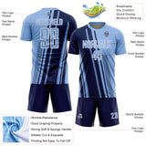 Custom Light Blue Navy-White Lines Sports Sublimation Soccer Uniform Jersey