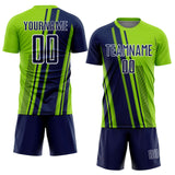 Custom Neon Green Navy-White Lines Sports Sublimation Soccer Uniform Jersey