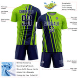 Custom Neon Green Navy-White Lines Sports Sublimation Soccer Uniform Jersey