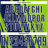 Custom Neon Green Navy-White Lines Sports Sublimation Soccer Uniform Jersey