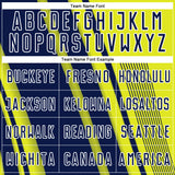 Custom Neon Yellow Navy-White Lines Sports Sublimation Soccer Uniform Jersey