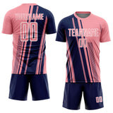 Custom Medium Pink Navy-White Lines Sports Sublimation Soccer Uniform Jersey
