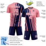 Custom Medium Pink Navy-White Lines Sports Sublimation Soccer Uniform Jersey