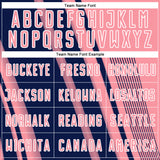 Custom Medium Pink Navy-White Lines Sports Sublimation Soccer Uniform Jersey