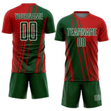 Custom Red Green-White Lines Sports Sublimation Soccer Uniform Jersey