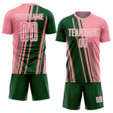 Custom Medium Pink Green-White Lines Sports Sublimation Soccer Uniform Jersey