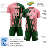 Custom Medium Pink Green-White Lines Sports Sublimation Soccer Uniform Jersey