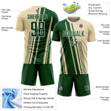 Custom Cream Green-White Lines Sports Sublimation Soccer Uniform Jersey