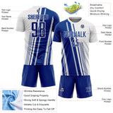 Custom White Royal Lines Sports Sublimation Soccer Uniform Jersey