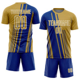 Custom Old Gold Royal-White Lines Sports Sublimation Soccer Uniform Jersey