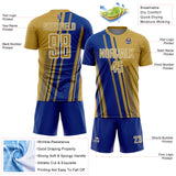 Custom Old Gold Royal-White Lines Sports Sublimation Soccer Uniform Jersey