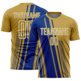 Custom Old Gold Royal-White Lines Sports Sublimation Soccer Uniform Jersey