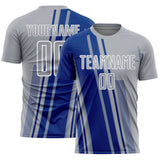 Custom Gray Royal-White Lines Sports Sublimation Soccer Uniform Jersey