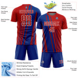 Custom Red Royal-White Lines Sports Sublimation Soccer Uniform Jersey