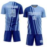 Custom Light Blue Royal-White Lines Sports Sublimation Soccer Uniform Jersey