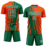 Custom Orange Kelly Green-White Lines Sports Sublimation Soccer Uniform Jersey