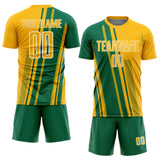 Custom Gold Kelly Green-White Lines Sports Sublimation Soccer Uniform Jersey