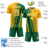 Custom Gold Kelly Green-White Lines Sports Sublimation Soccer Uniform Jersey