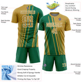 Custom Old Gold Kelly Green-White Lines Sports Sublimation Soccer Uniform Jersey