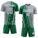 Custom Gray Kelly Green-White Lines Sports Sublimation Soccer Uniform Jersey