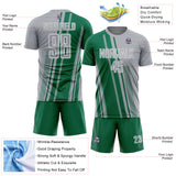 Custom Gray Kelly Green-White Lines Sports Sublimation Soccer Uniform Jersey