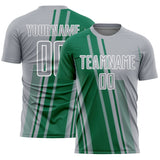Custom Gray Kelly Green-White Lines Sports Sublimation Soccer Uniform Jersey