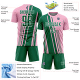 Custom Light Pink Kelly Green-White Lines Sports Sublimation Soccer Uniform Jersey