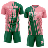 Custom Medium Pink Kelly Green-White Lines Sports Sublimation Soccer Uniform Jersey