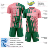 Custom Medium Pink Kelly Green-White Lines Sports Sublimation Soccer Uniform Jersey