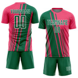 Custom Neon Pink Kelly Green-White Lines Sports Sublimation Soccer Uniform Jersey