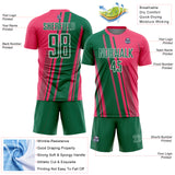 Custom Neon Pink Kelly Green-White Lines Sports Sublimation Soccer Uniform Jersey
