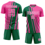 Custom Pink Kelly Green-White Lines Sports Sublimation Soccer Uniform Jersey