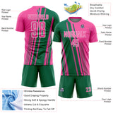 Custom Pink Kelly Green-White Lines Sports Sublimation Soccer Uniform Jersey