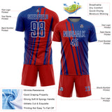 Custom Royal Red-White Lines Sports Sublimation Soccer Uniform Jersey