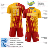 Custom Gold Red-White Lines Sports Sublimation Soccer Uniform Jersey