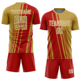 Custom Old Gold Red-White Lines Sports Sublimation Soccer Uniform Jersey